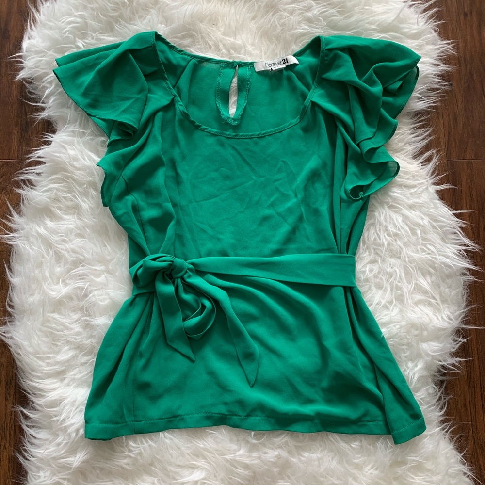 Green Blouse with Ruffle Sleeves